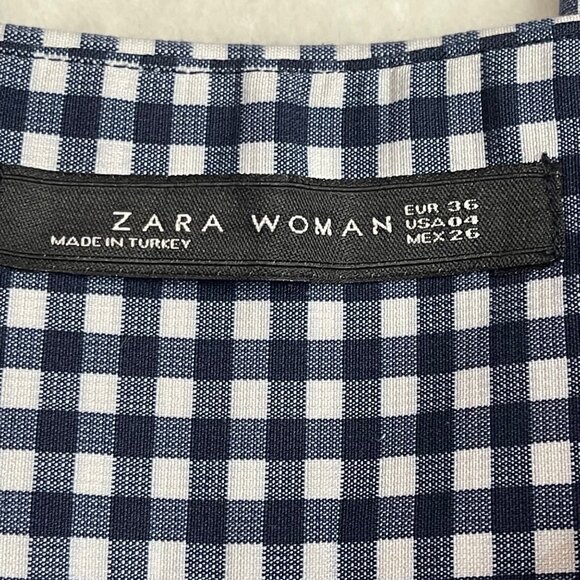 Zara Woman Gingham High Waisted Ankle Pants Size 4 Pockets Trousers Navy White - Picture 5 of 10